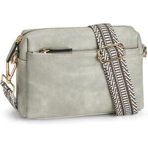 Women Gray Small Crossbody Purse Zip Leather Handbag with Colored Shoulder Strap